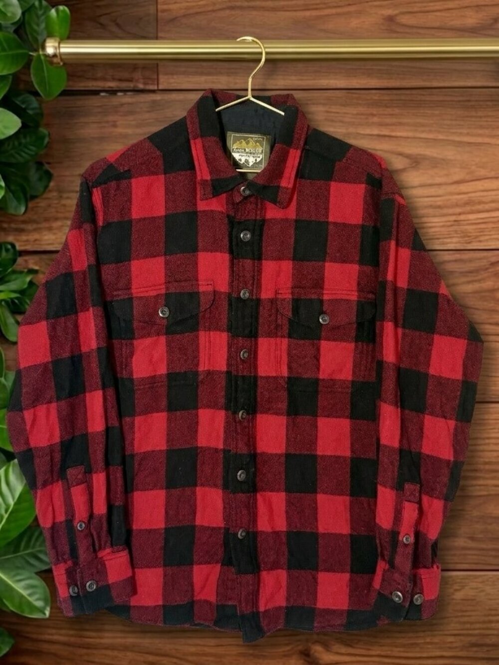 Eddie Bauer Shirt Men's L Sport Shop 100% Wool Flannel Buffalo Plaid Red Black